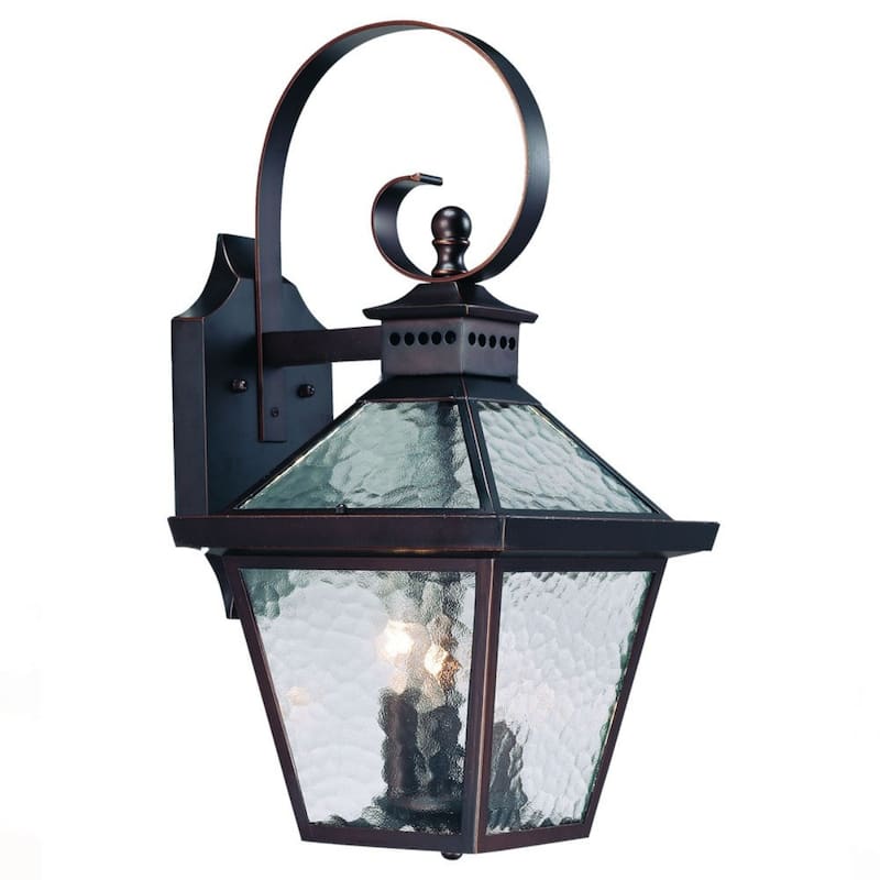 Glass Flush Mount Outdoor Wall Light with 3 LED Bulbs Dimmable - 11.50” x 9.75” x 21” (D x W x H) - Bronze