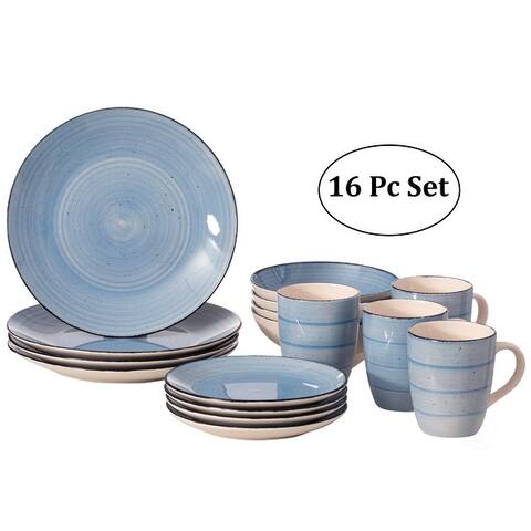 16 PC Spin Wash Dinnerware Dish Set for 4 Person Mugs, Salad and Dinner Plates and Bowls Sets, High Quality Dishes