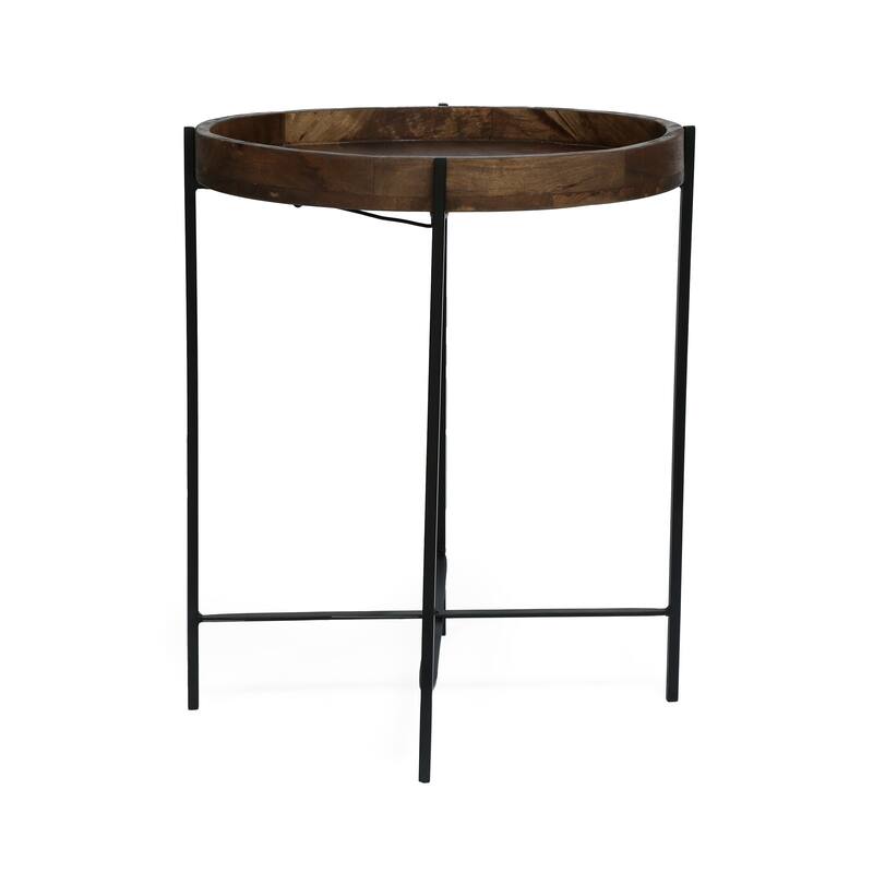 22" Modern Round End Table with Faux Live Edge and Toothpick Legs for Entryway and Living Room