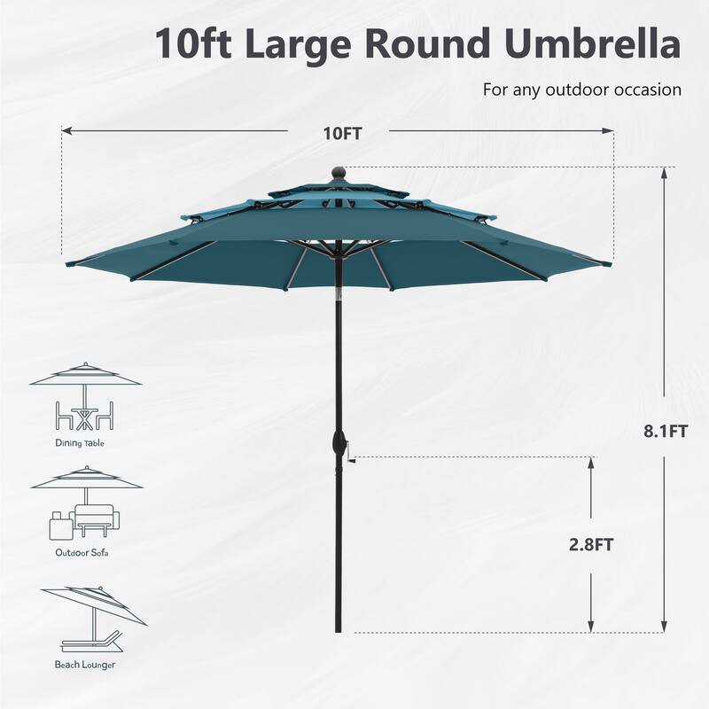MAISON ARTS 10ft 3 Tiers Vented Patio Outdoor Umbrella with Auto-tilt and Crank Lift