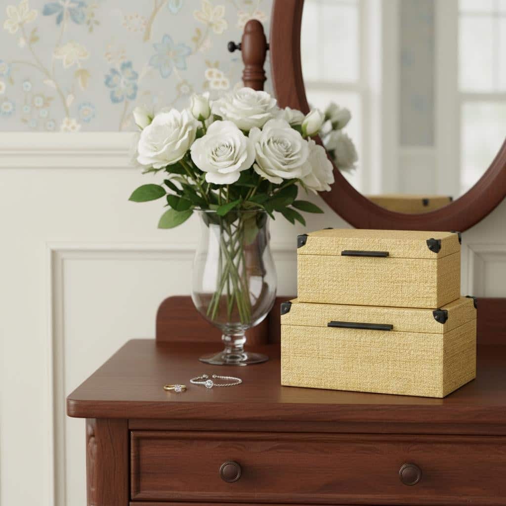 HomeRoots Set of Two Natural And Black Faux Rattan Nesting Storage Boxes With Lids