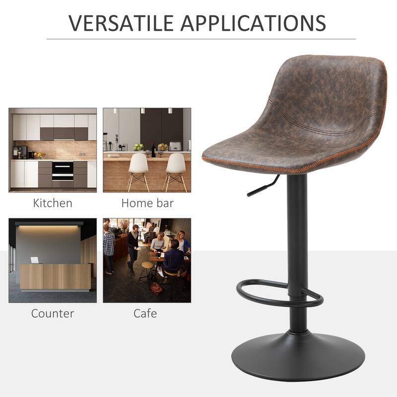 HOMCOM Swivel Bar Stools Set of 2 Bar Height Chairs Adjustable Height Barstool PU Leather Padded with Back - 17.25*17*41.75