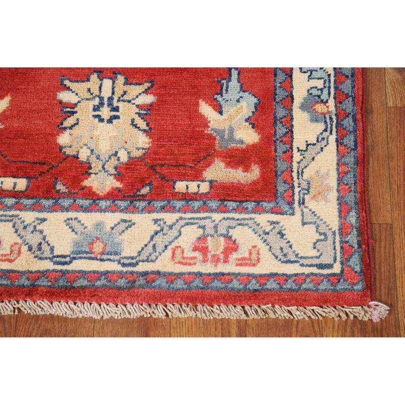 Traditional Kazak Rug Hand-Knotted Oriental Red Wool Carpet - 2'0"x 3'0"