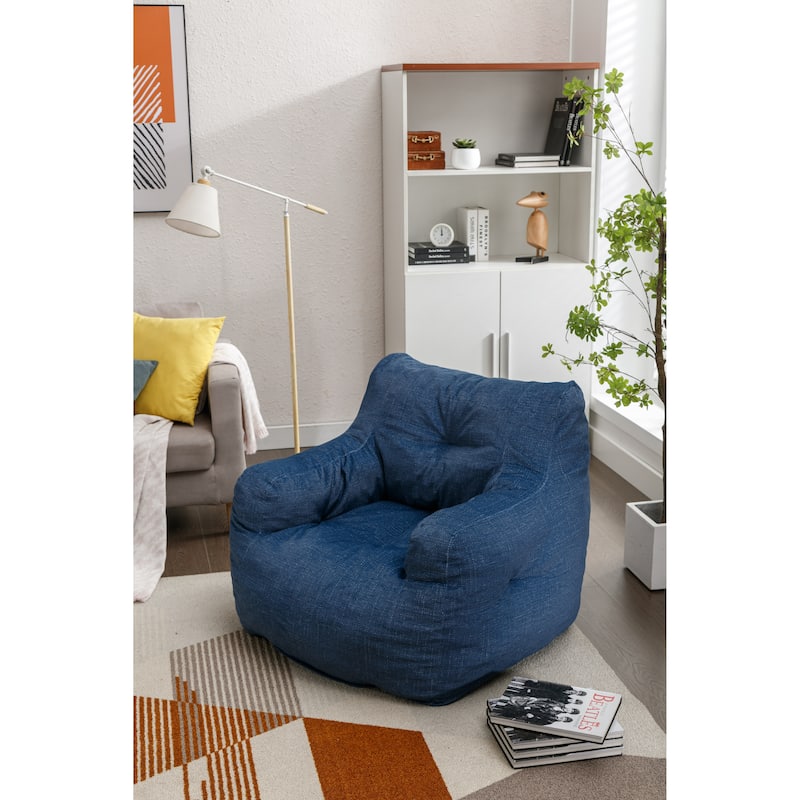 Soft Cotton Linen Fabric Bean Bag Chair Filled With Memory Sponge,Blue ...