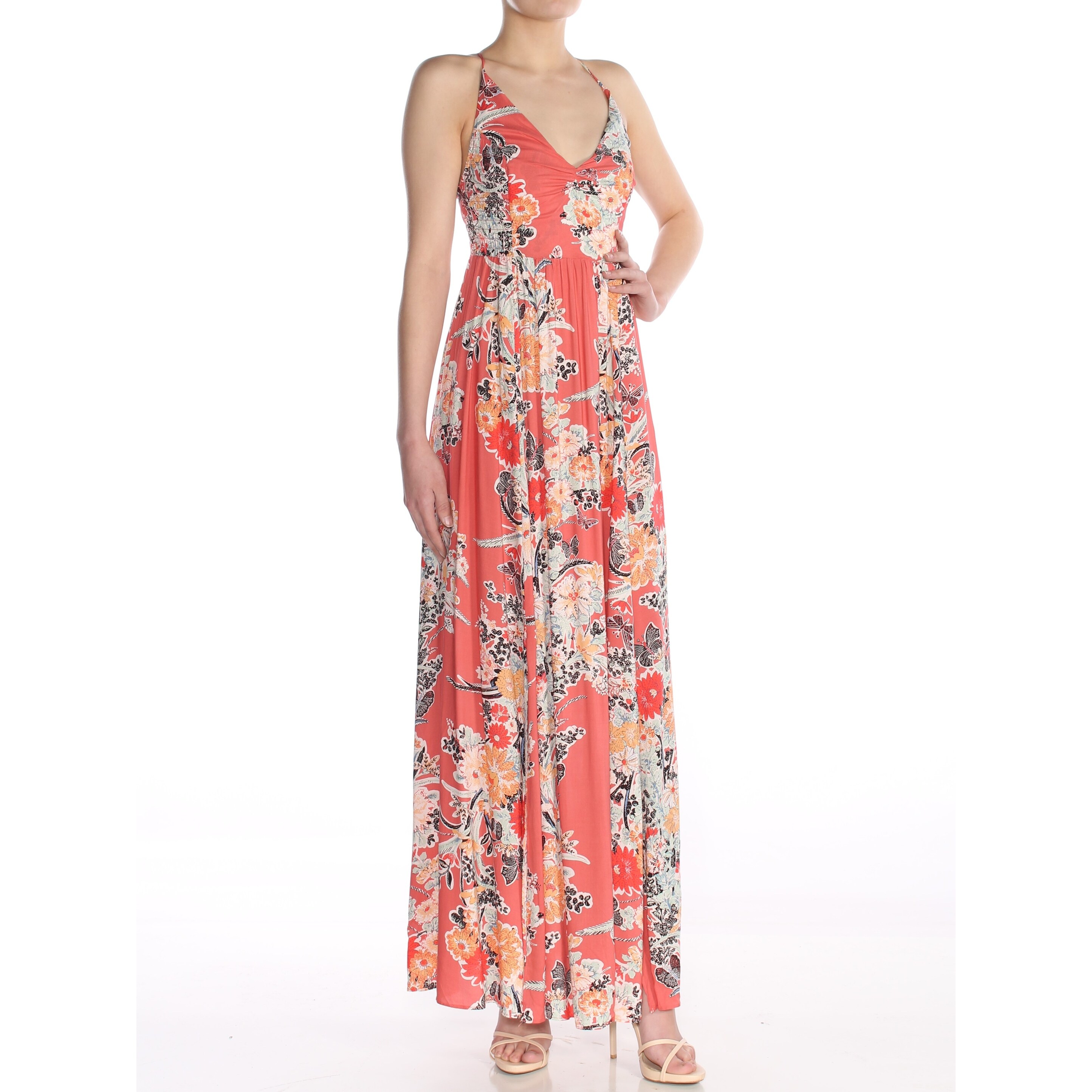 womens coral maxi dress