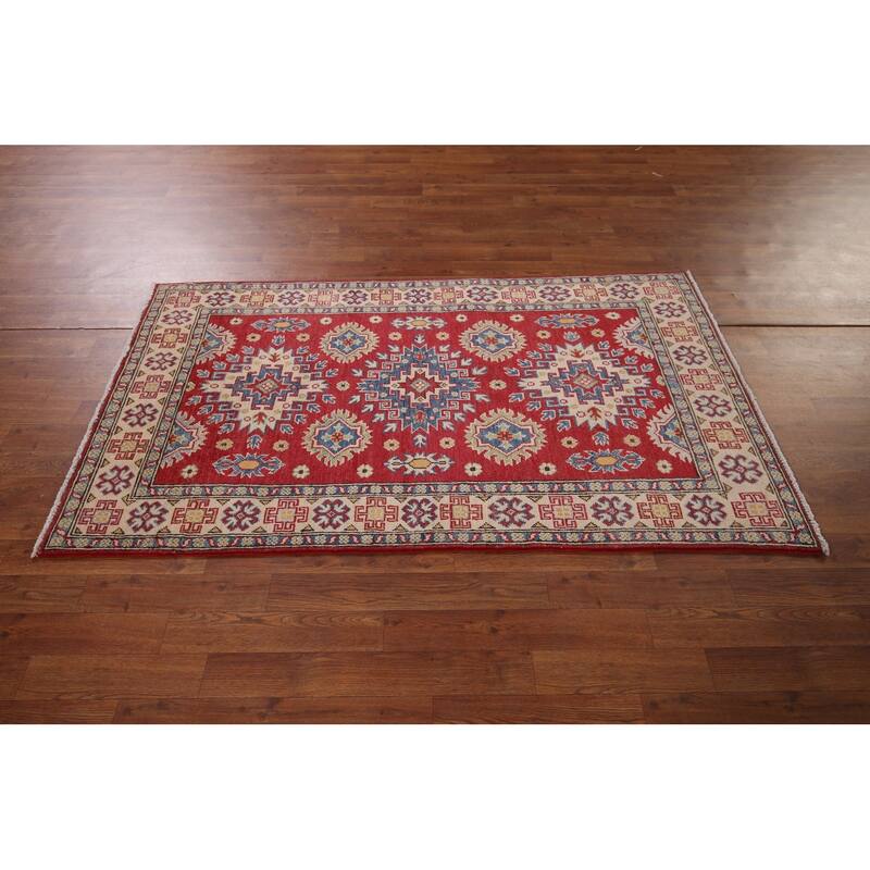 Geometric Kazak Foyer Rug Hand-Knotted Oriental Wool Carpet - 3'4" x 5'9"