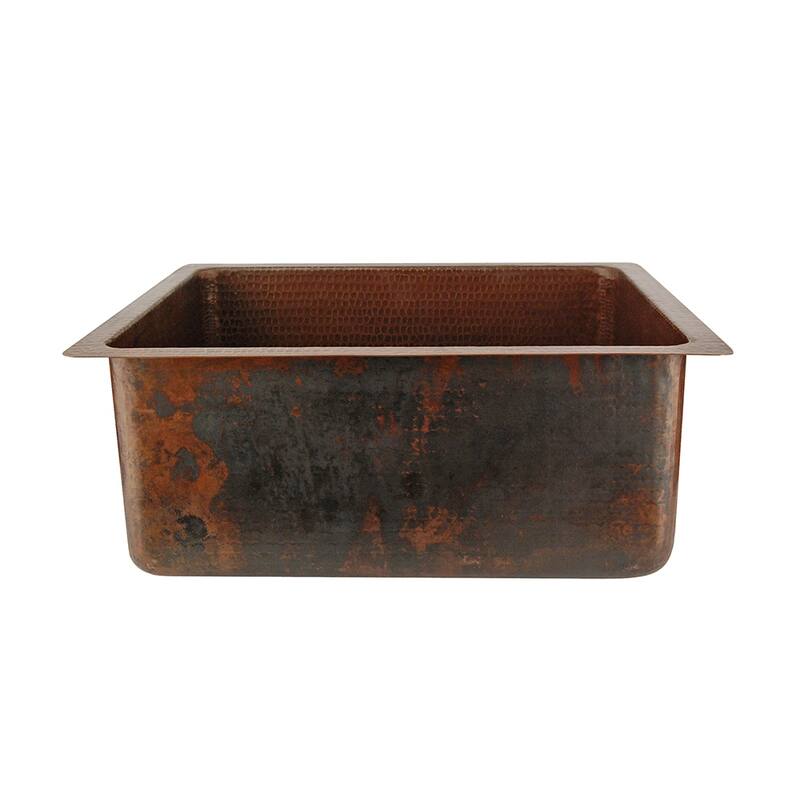 20" Hammered Copper Kitchen/Bar/Prep Single Basin Sink, Matching Drain and Accessories