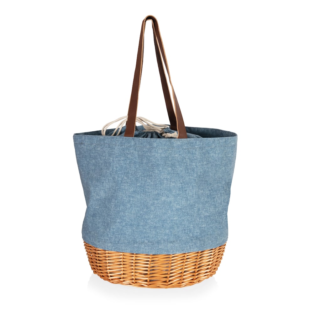 Picnic Time Coronado Canvas and Willow Basket Tote, (Chambray with Beige Accents)