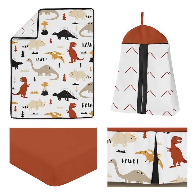 Mod Dino Boy Girl 4pc Nursery Crib Bedding Set - Orange Tan Rust Taupe Mustard Yellow Beige Black Modern Dinosaur Boho Arrow