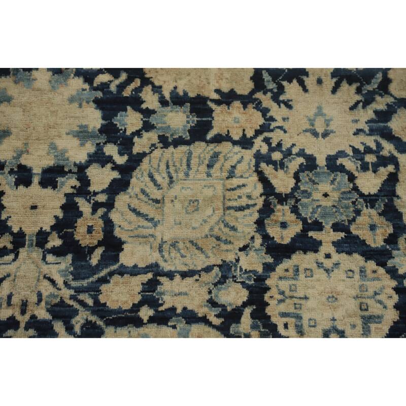 Hand Knotted Traditional Wool Blue Floral Area Rug - 9' 7'' X 8' 2''