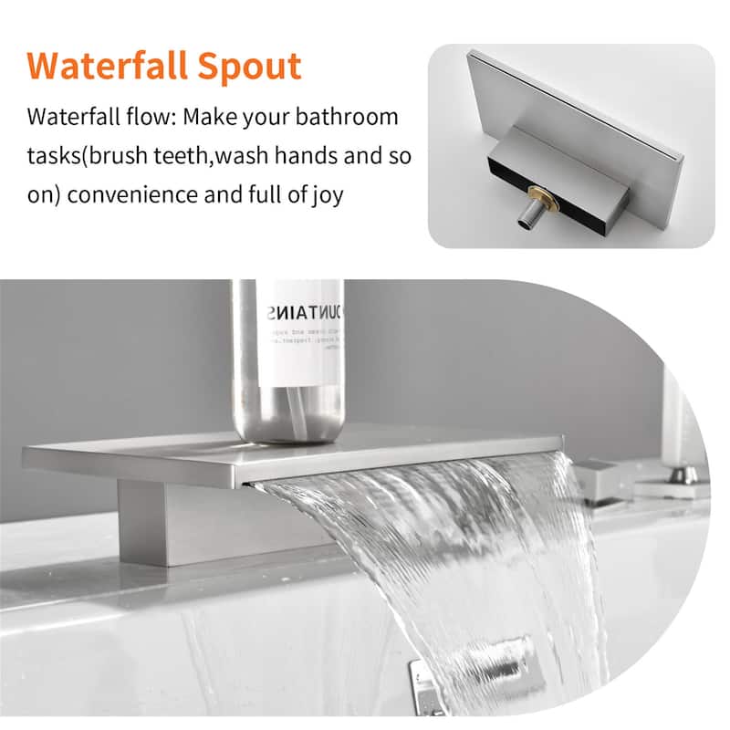 Waterfall Deck Mount Tub Faucet With Handheld Shower Brass Roman Bathtub Faucet Modern Tub Filler With Sprayer