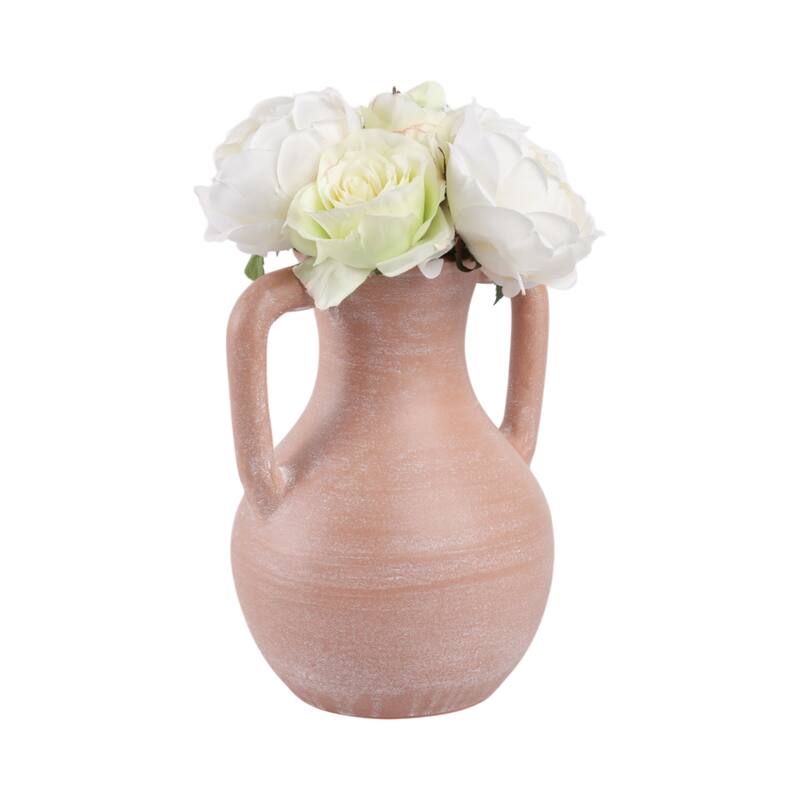 Terracotta Pottery Vase with Handles Rustic Artisan Decorative Accent