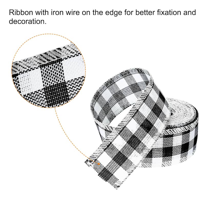 1.57 Inch Wide 6.56 Yards Gingham Ribbon Wired Edge, Black and White - 1.57 inch x 6.56 Yard (W*L)