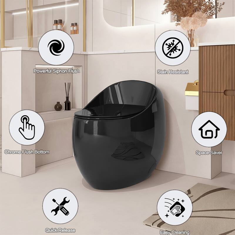 Glossy Black 1-Piece Elongated Toilet