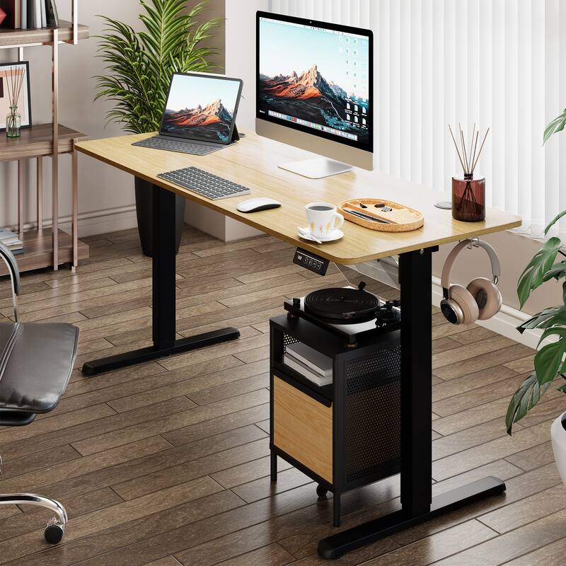 Futzca Height Adjustable Electric Standing Desk Sit Stand Computer Stand up Desk with Splice Board - Honey/Black55*24