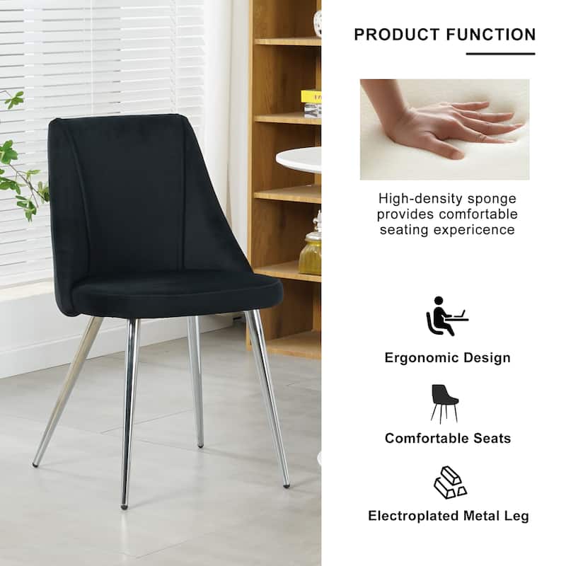 Set of 4 Modern simple velvet dining chair with chrome metal legs