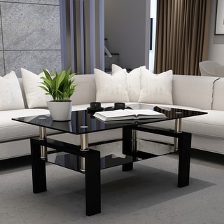Nestfair Rectangle Black Glass Coffee Table - Bed Bath & Beyond - 35628579