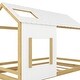 preview thumbnail 10 of 34, Rustic Twin House Bed with Skylight & Guardrails - Sturdy Wooden Support Beige