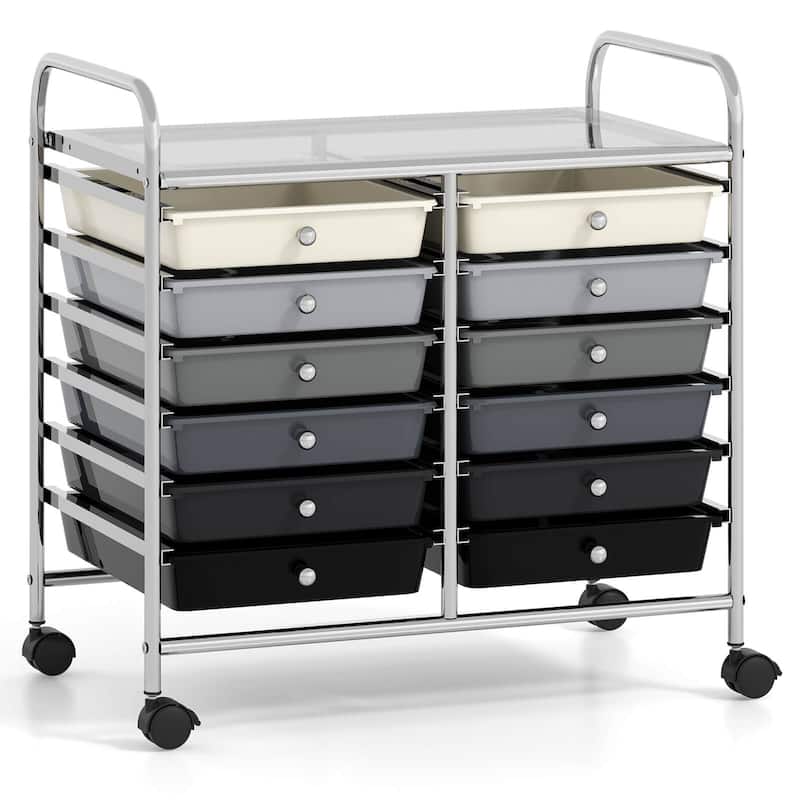 Costway 12 Drawers Rolling Cart Storage Scrapbook Paper Studio - See Details - Gray