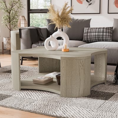 Furniture of America Piez Modern Oak Wooden 1-Shelf Coffee Table with Casters