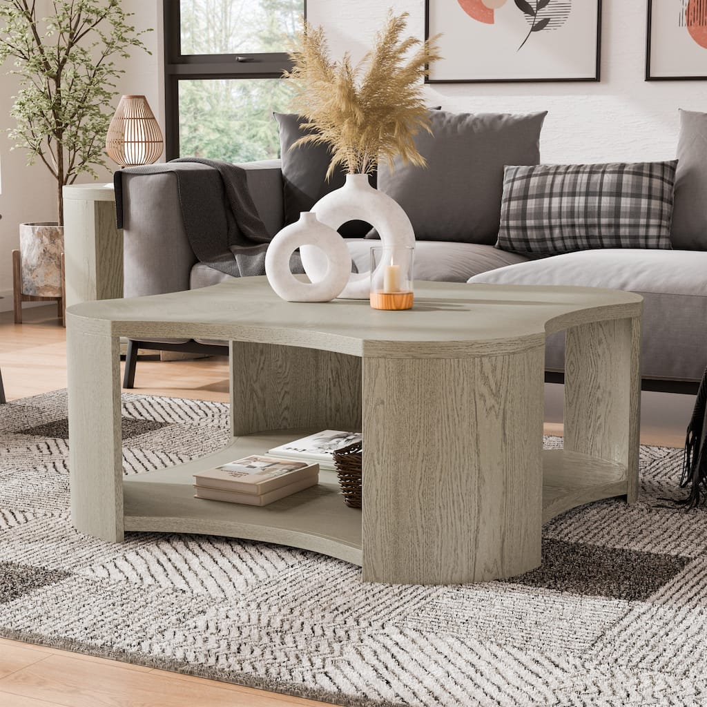 Furniture of America Piez Modern Oak Wooden 1-Shelf Coffee Table with Casters