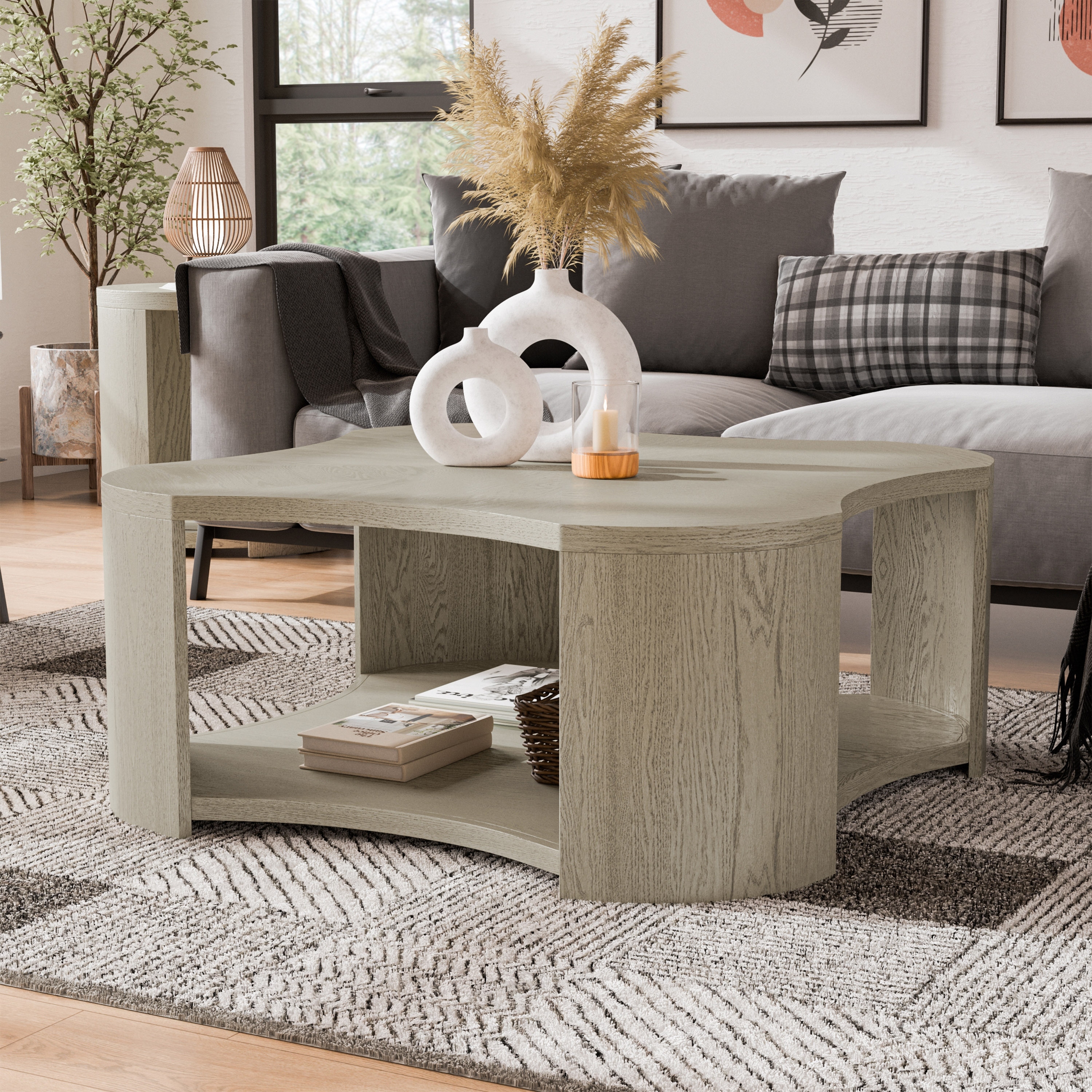 Furniture of America Piez Modern Oak Wooden 1-Shelf Coffee Table with Casters