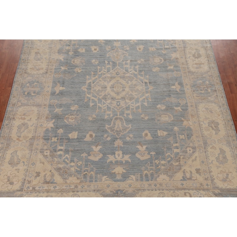 Hand Knotted Oriental 100% Wool Carpet Transitional Medallion Navy Blue & Blues Oushak Area Rug - 11' 10'' X 9' 0''