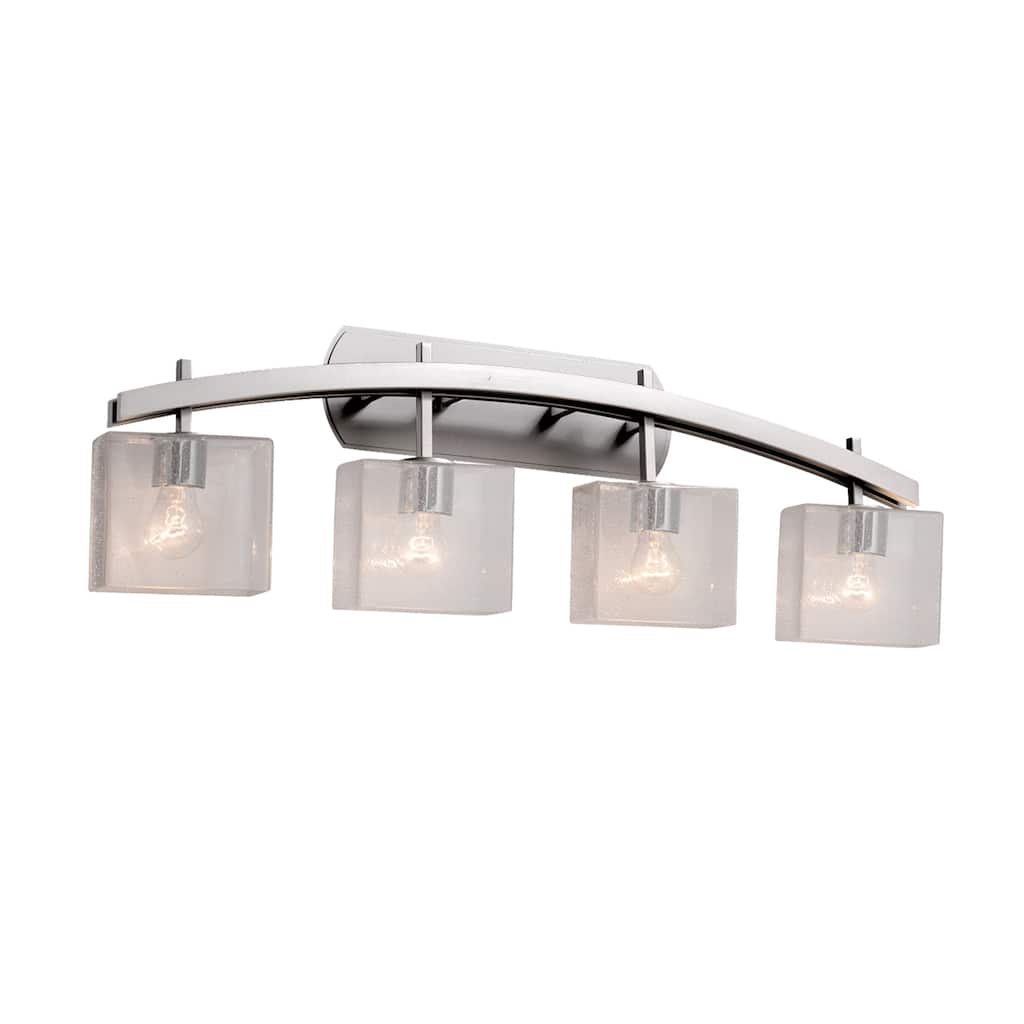 Justice Design Fusion Archway 4-light Brushed Nickel Bath Bar, Seeded Rectangle Shade