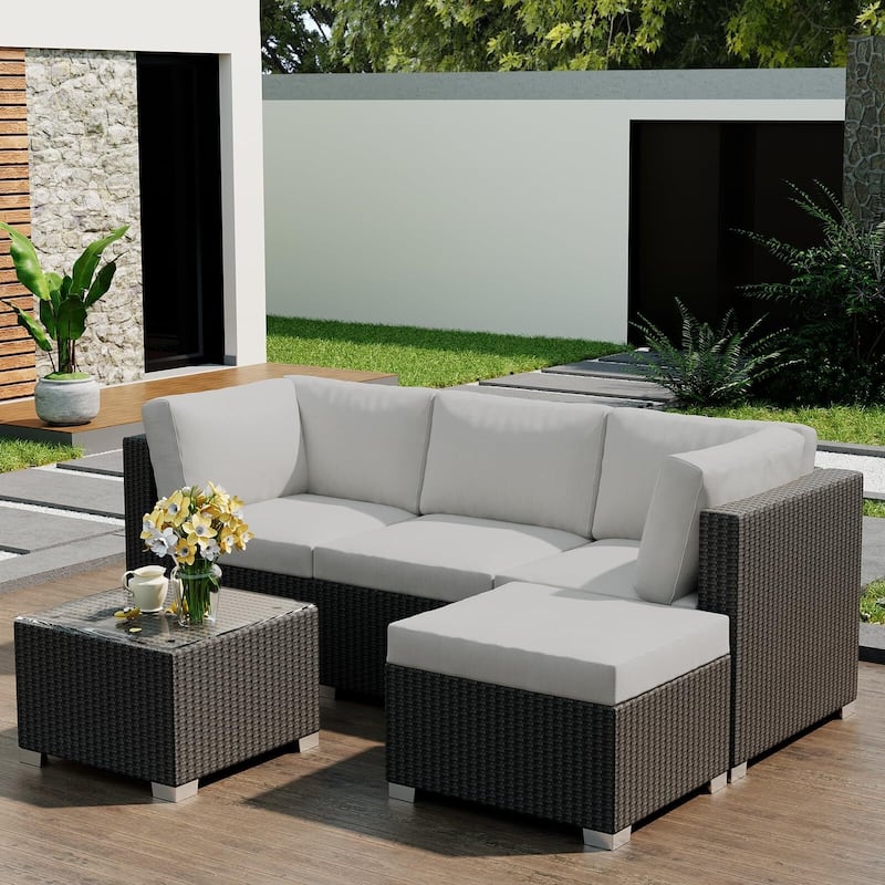 Patio Furniture Set, 5pcs Outdoor Rattan Wicker Furniture - Beige