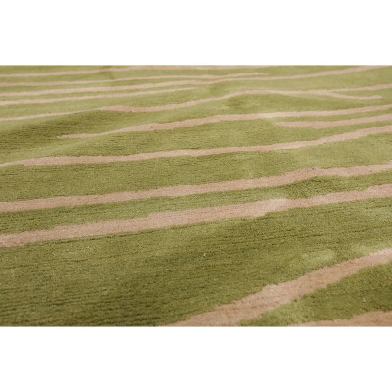 Lime Hand Knotted Wool Runner Graphic Tibetan Rug 2'7"x9'10" - 2' 7'' x 9' 10''