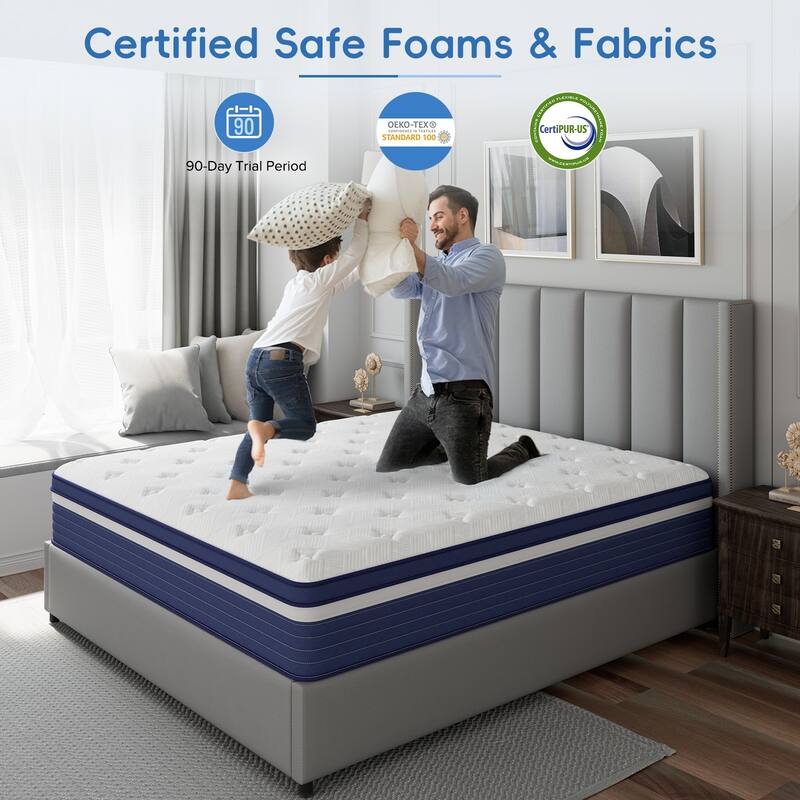 IFLUOUS 10in. Innerspring Hybrid Cooling and Breathable Medium Firm Mattress with CertiPUR-US, SGS and OEKO-TEX Certified