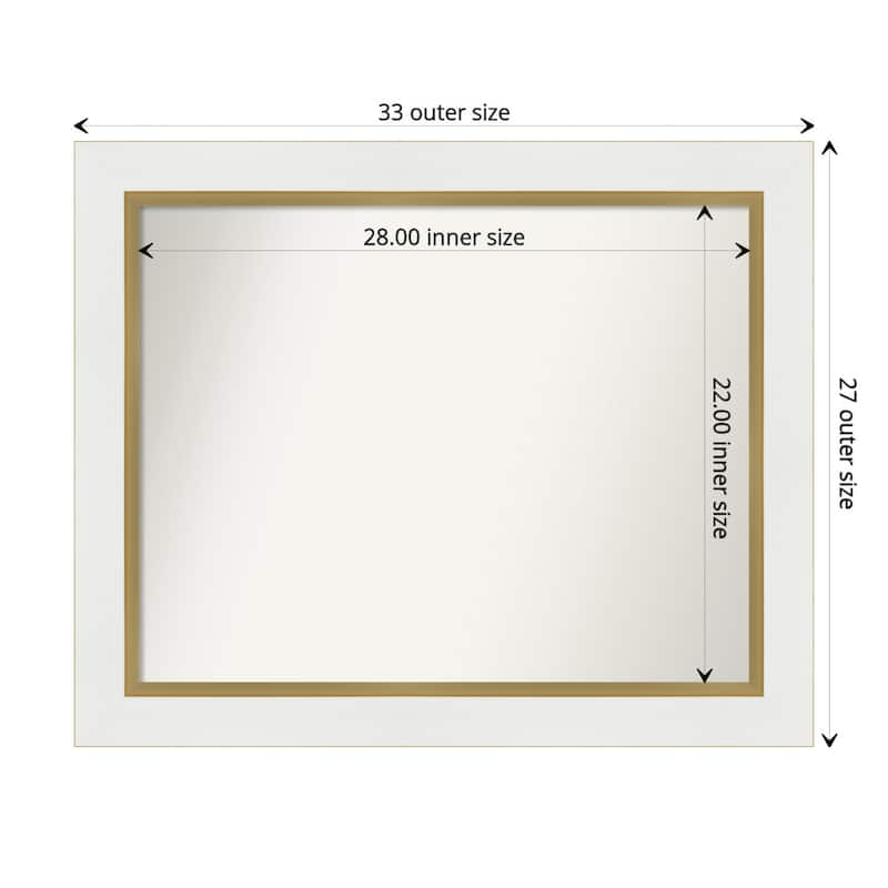 Non-Beveled Bathroom Wall Mirror - Eva White Gold Frame - 33 x 27 in - Eva White Gold