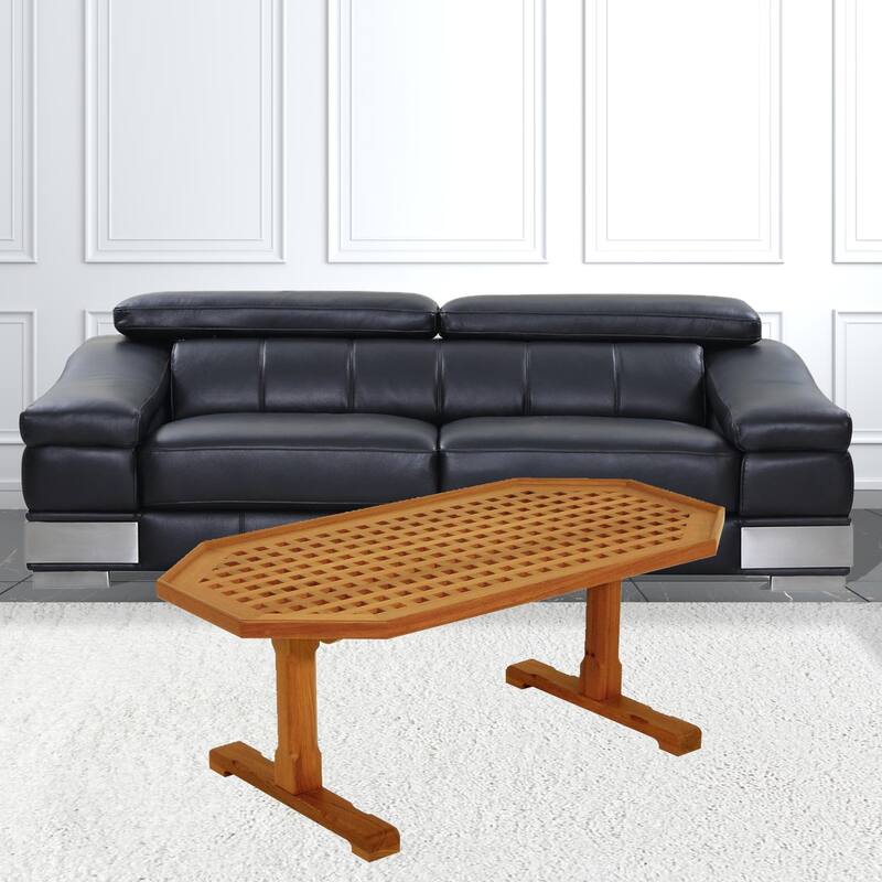 19" Brown Solid Teak Wood Hexagonal Coffee Table - 24" H x 18.5" W x 48" D