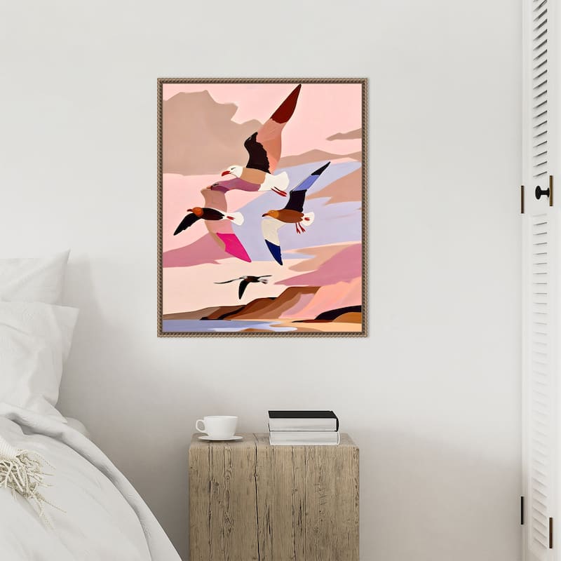 Soaring Silhouette Seagulls by Uma Gokhale Framed Canvas Wall Art