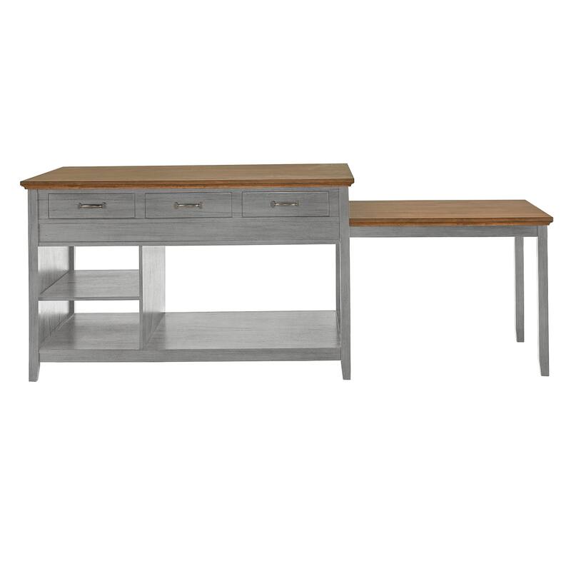 Eleanor Two-Tone Antique Finish Extendable Kitchen Island with 3 Drawers by iNSPIRE Q Classic