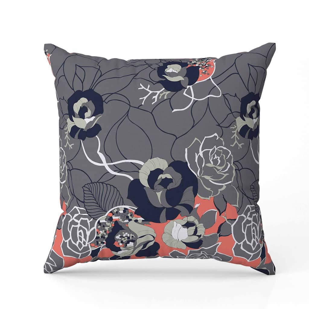 Regal Rose Retreat Indoor/Outdoor Reversible Throw Pillow Gray and Blue