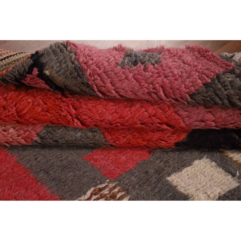 Checkered Moroccan Oriental Area Rug Hand-Knotted Wool Carpet - 7'11" x 10'0"