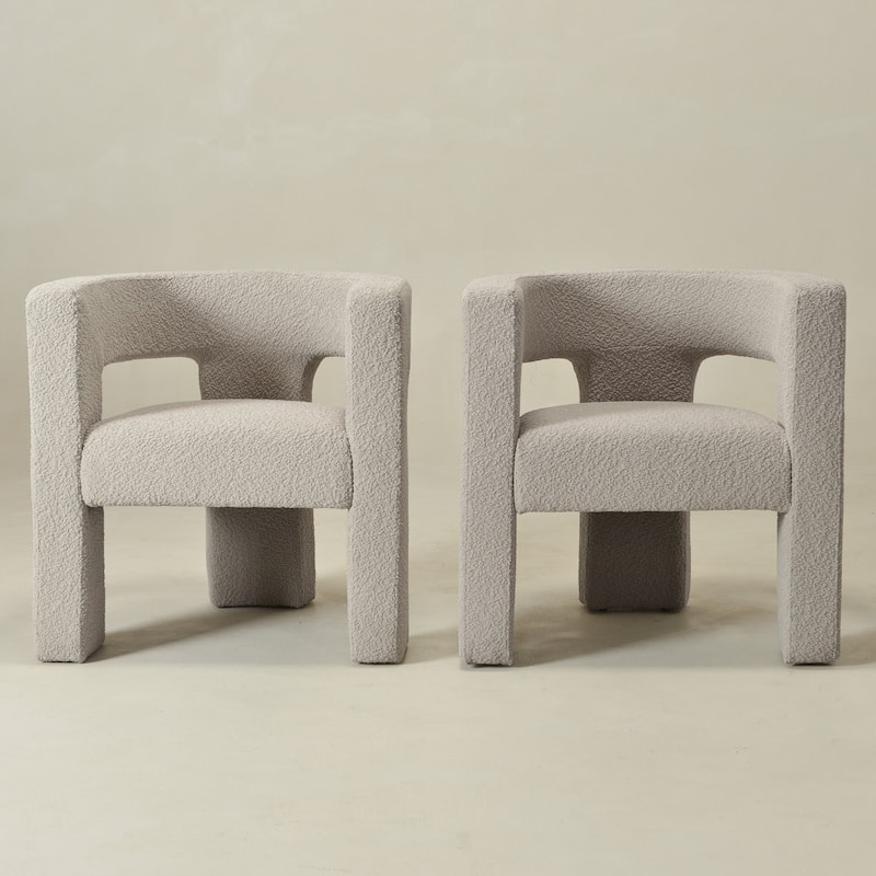 KINWELL 28" Wide Boucle Upholstered Square Armchair (Set of 2)