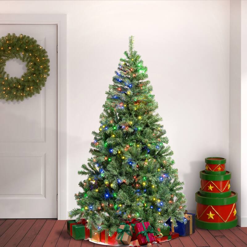 National Tree Company 6 ft. Pre-lit Artificial Sagamore Hinged Tree 400 LED Multi LED Lights- UL - 6 Foot