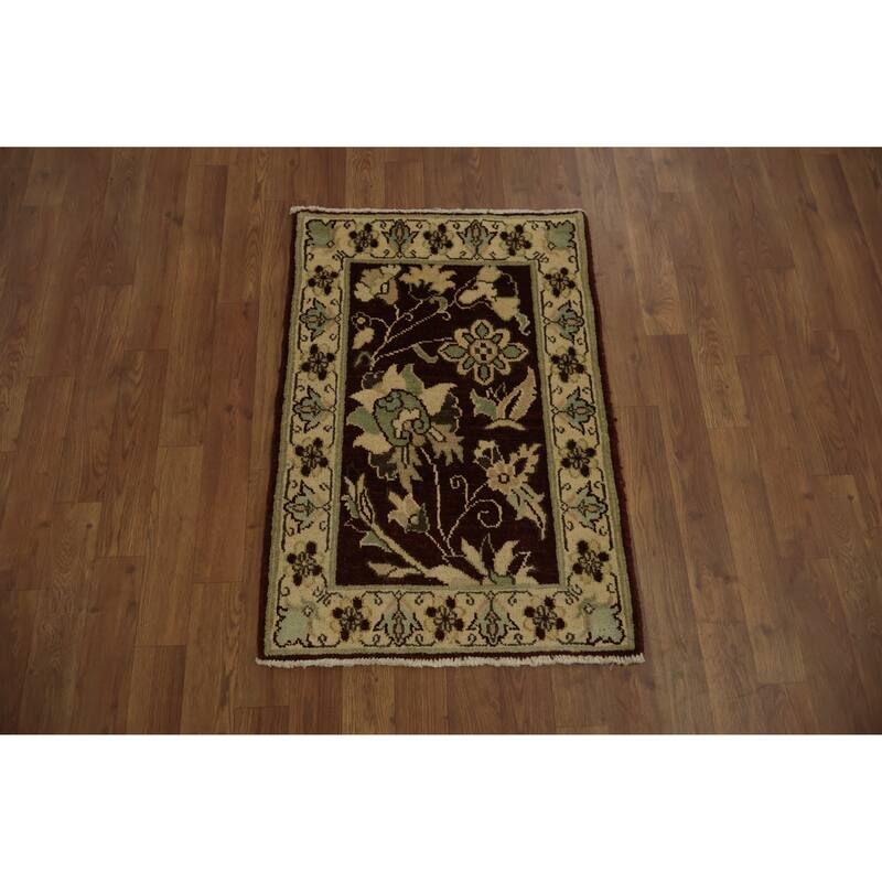 Hand Knotted Oriental 100% Wool Carpet Traditional All-Over Brown Peshawar Area Rug - 2' 11'' X 2' 0''