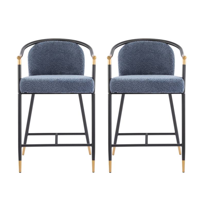 Set of 2 26" H Upholstered Counter Stool with Metal Frame - Gold+Black,Navy Blue