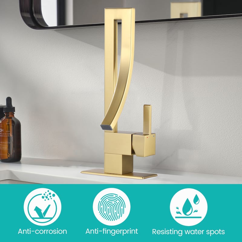13.58"H Solid Brass Creative Design Bathroom Vessel Sink Faucet with Waterfall Spout