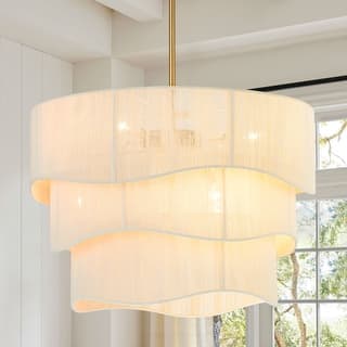 6-Light Modern Boho Large Drum Chandelier 3-Tiered Handwoven Ivory Rope Fabric Chandelier