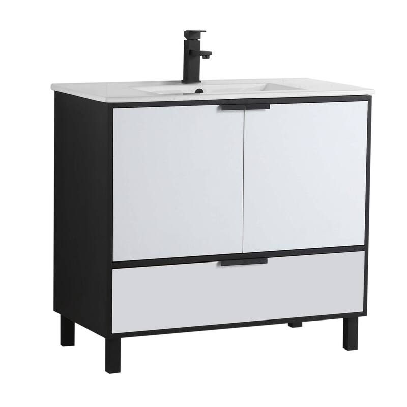 Fine Fixture Bathroom Vanity and Sink, ADA Compliant - 36 Inch - Matte White Paint