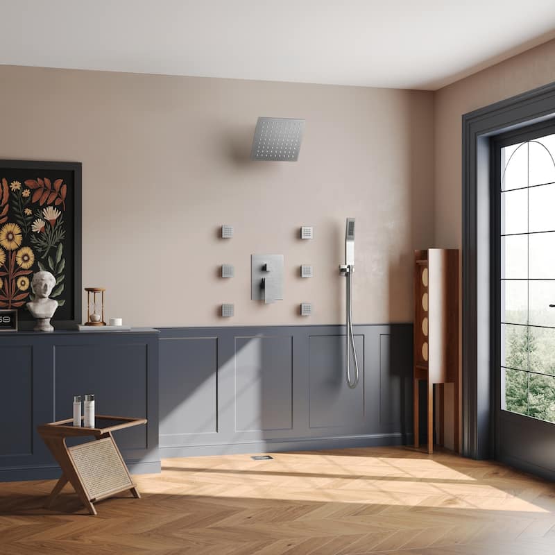 10" High-Pressure Balanced Rainfall Shower System with Handheld Spray & 6 Body Jets