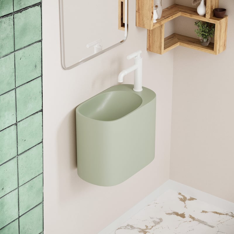 Terre 17.5" Right Side Faucet Wall-Mount Bathroom Sink in White - Green