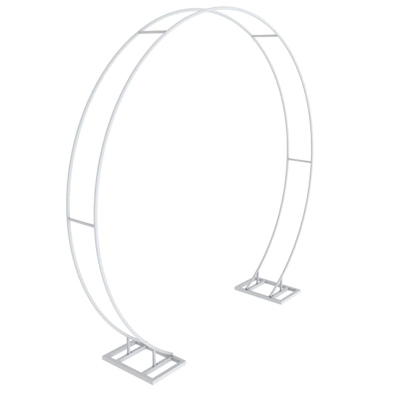 Round Arch Backdrop Stand Large Double Hoop Iron Garden Arbor White 85"H
