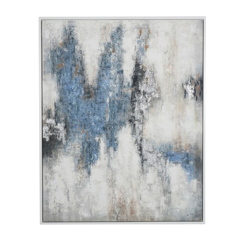Canvas Abstract Framed Wall Art with Silver Foil Accents - Cream - Roche River Decor