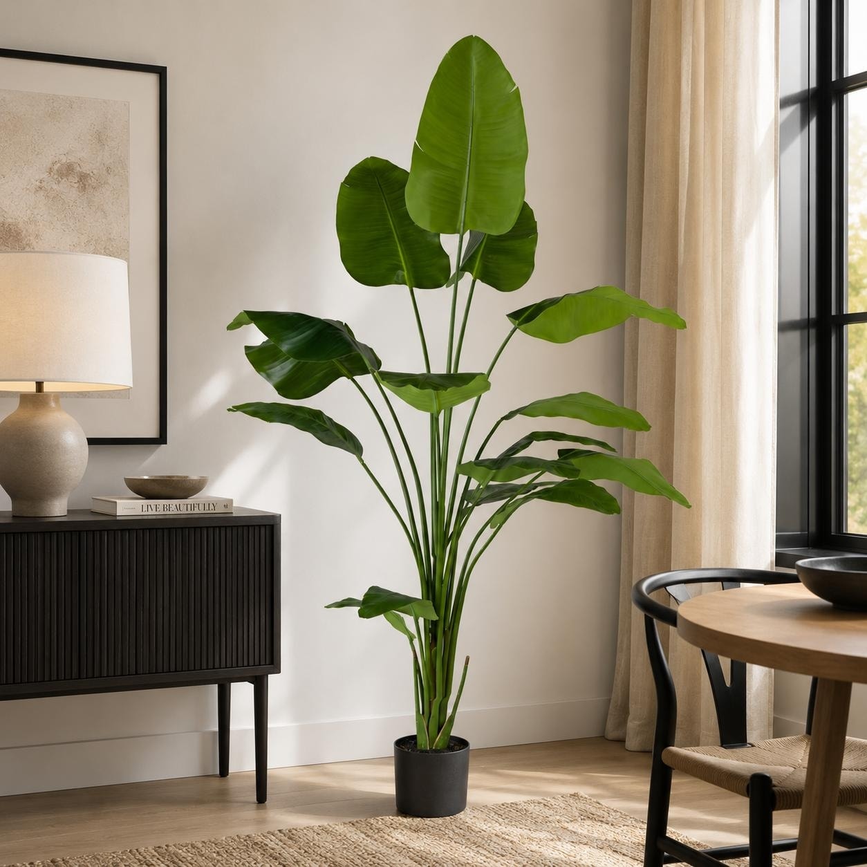 Evergreen 7-Foot Artificial Bird of Paradise in Black Nursery Pot Travelers Palm