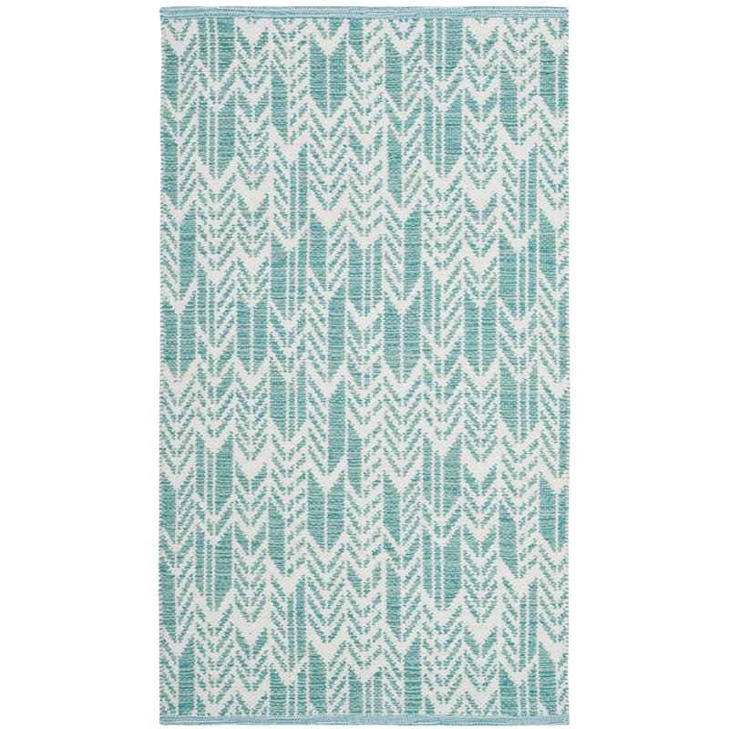 SAFAVIEH Handmade Flatweave Montauk Sjan Casual Cotton Rug - 2'3" x 7' Runner - Aqua/Ivory
